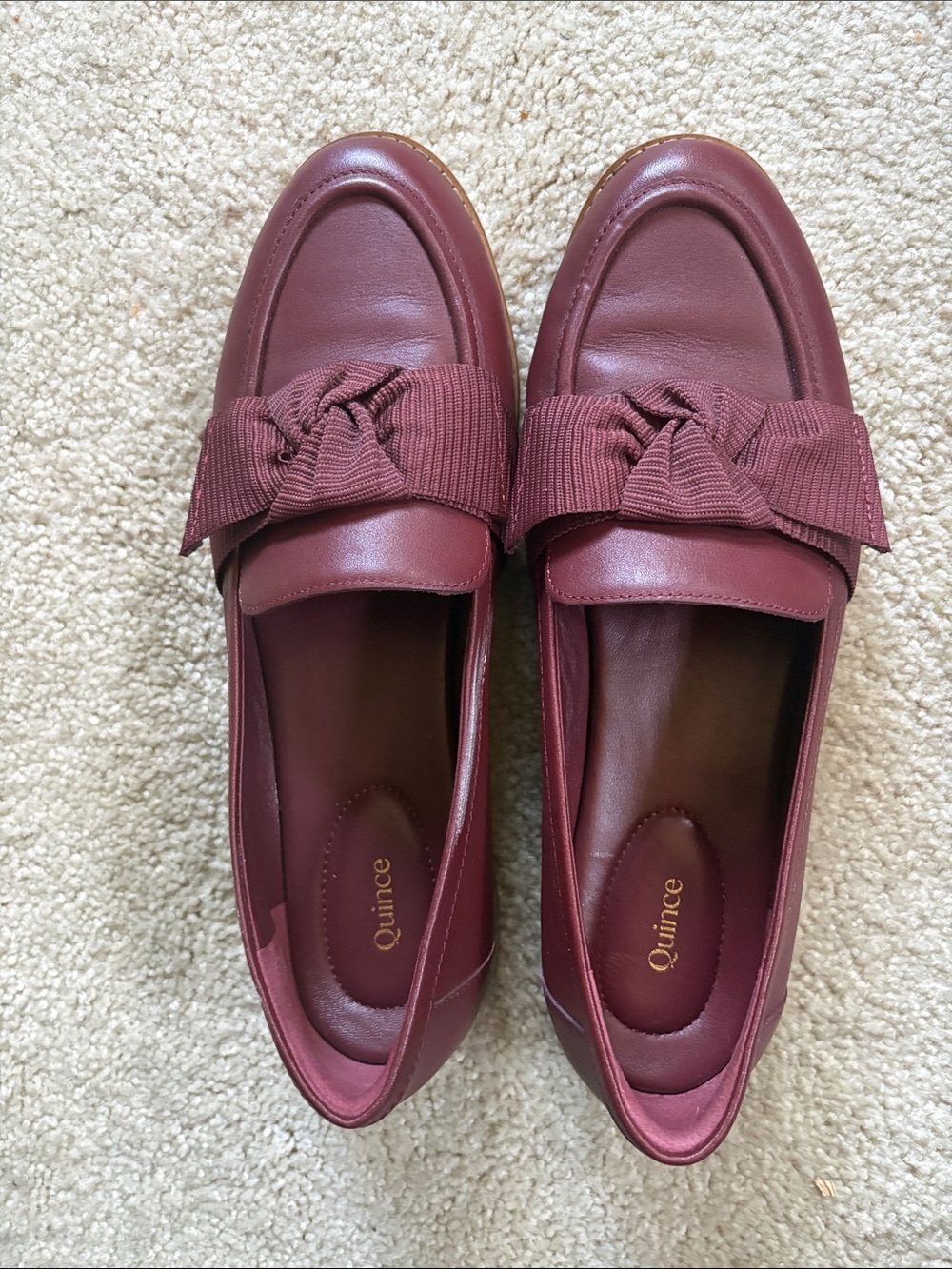 Quince Women's Burgundy Bow Loafers - Picture 3 of 13